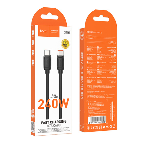 Кабель type-c hoco x115 type-c (240w) черный
