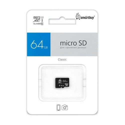 Micro sd 64gb smartbuy class10 uhs-1 синий без адаптера