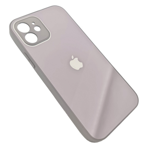 Чехол крышка с глянцевым стеклом для iphone 12 светло-фиолетовый