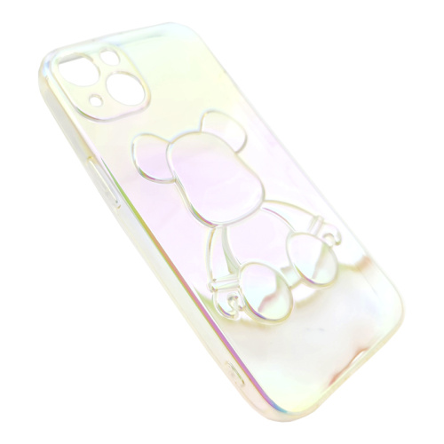Чехол-силикон мишка для iphone 13 светло-радужный