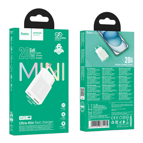 Сзу hoco n73 type (usb-a/usb-c/20w) белое