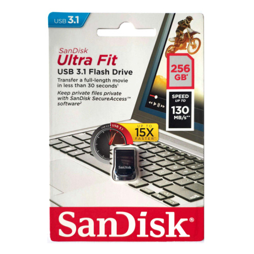 256gb (3.2) usb sandisk cz430 ultra fit (400 mb/s) черная 