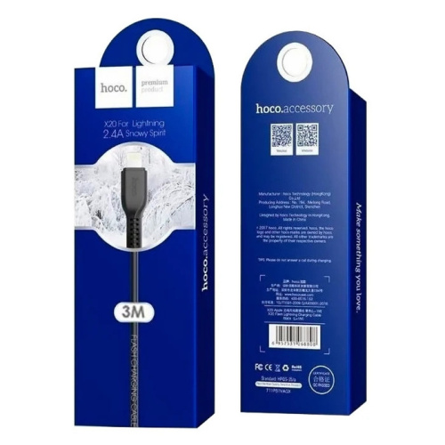 Кабель usb hoco x20 lightning 3m черный