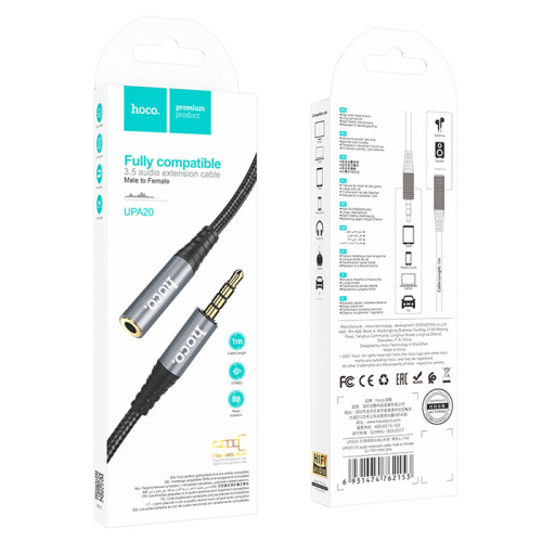 Шнур aux hoco upa20 3,5/3,5 1м серый 