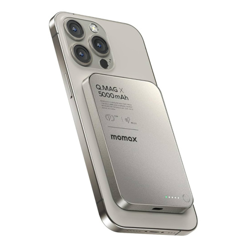 Пзу momax q.mag x 5000mah (15w/8.3mm) титан