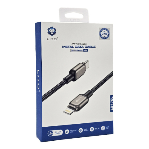 Кабель type-c lito ld17cl lightning 27w (1m) черный
