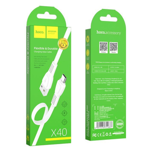 Кабель usb hoco x40 micro 1m белый