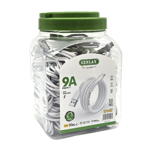 Кабель usb gerlax d14t type-c 9a/1m белый (1+1)
