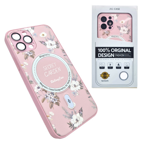 Чехол-крышка ag-case magsafe цветочки для iphone 12 pro розовый