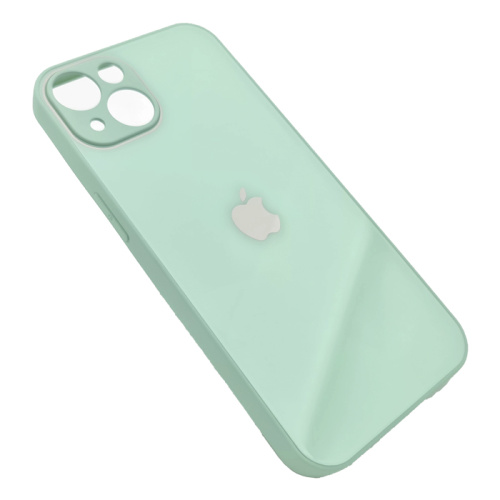 Чехол крышка с глянцевым стеклом для iphone 13 бирюзовый