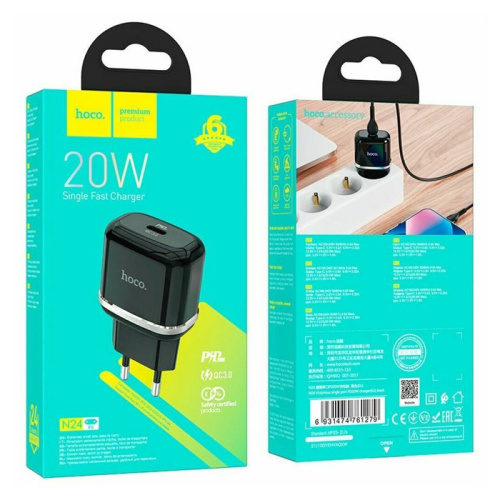 Сзу hoco n24 (pd20w/qc3.0) черный