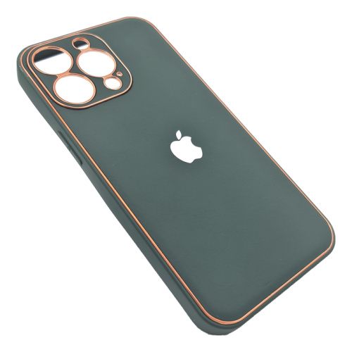 Чехол-крышка с лого под кожу с закрытой камерой для iphone 13pro (6.1) зеленый