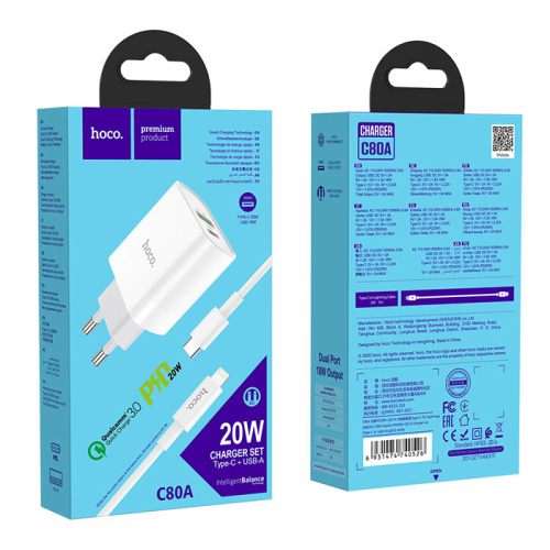 Сзу hoco c80a type-c to lightning (usb/pd/20w/3a) белое