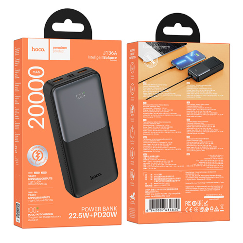 Пзу hoco j136a 20000 mah (22.5w) черный