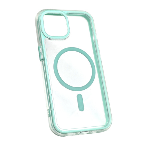 Чехол-крышка прозрачный #012 с цветными рамками для iphone 13/14 зеленый