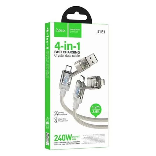 Кабель type-c hoco u151 4в1 240w серый 
