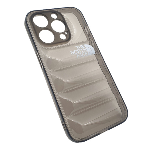 Чехол-силикон the north face с закрытой камерой для iphone 13 pro тёмно-прозрачный