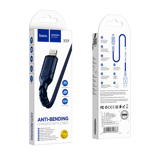 Кабель usb hoco x59 lightning 2.4a синий