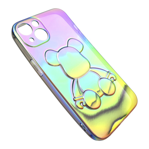 Чехол-силикон мишка для iphone 13 темно-радужный