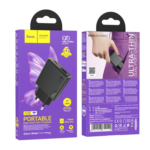 Сзу hoco n38 (pd20w/qc3.0) черное