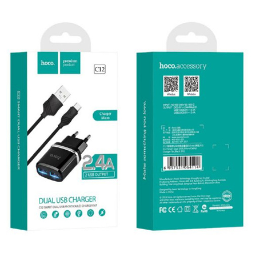 Сзу hoco c12 micro (2usb/2.4a) черное