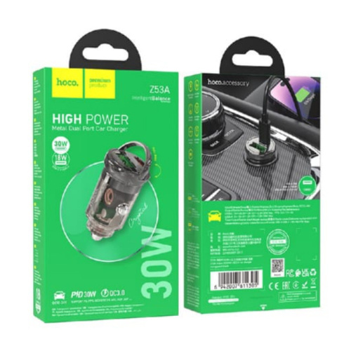 Азу hoco z53a (usb/pd/30w) прозрачно-черный