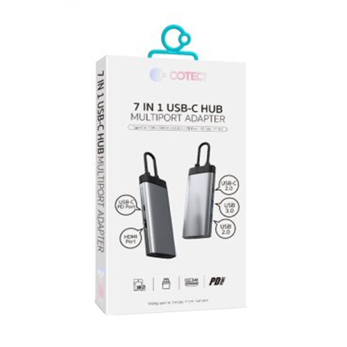 Хаб 7в1 usb-c/hdmi/pd/sdtf coteci 16011 cерый