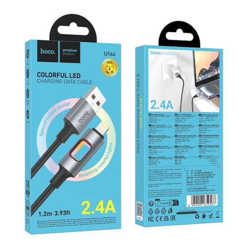 Кабель usb hoco u144 lightning 1m (2.4a) черный