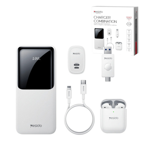 Пзу (5в1) yesido cg10 10000mah (tws/сзу/кабель/переходник usb/c) белый
