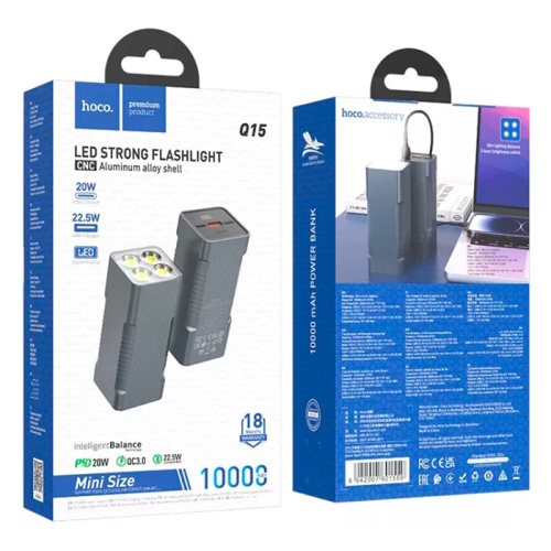 Пзу hoco q15 10000mah (pd20w/qc3.0) серый
