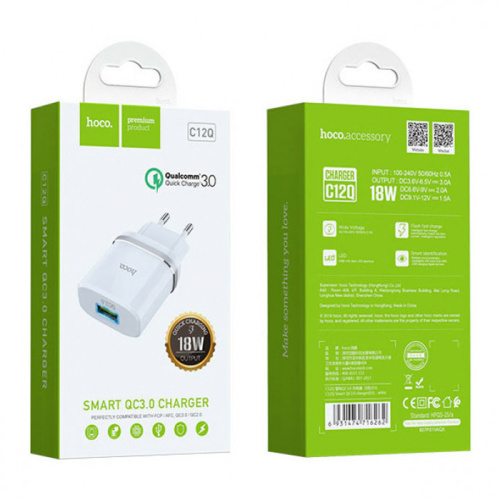 Сзу hoco c12q (usb/18w) белое