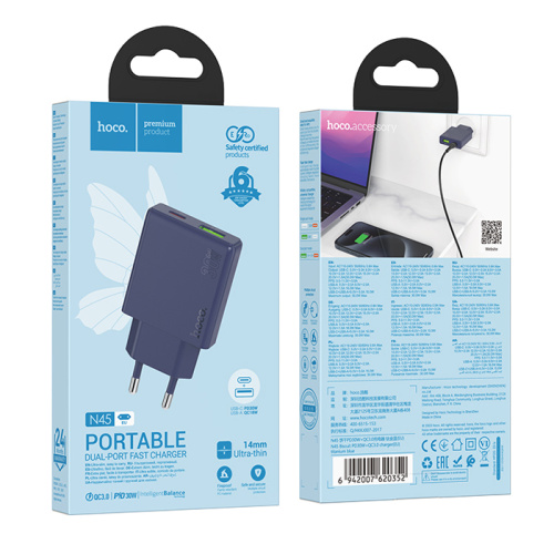 Сзу hoco n45 (pd30w/qc3.0) синий