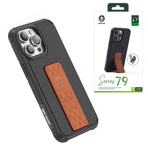 Чехол-крышка green lion series 79 leather stand для iphone 14 pro max черно-оранжевый