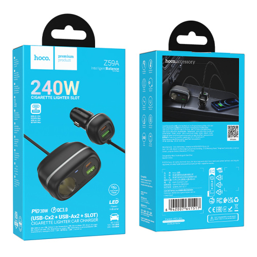 Азу hoco z59a 2usb-c+2usb+slot (pd30w/240w) черное
