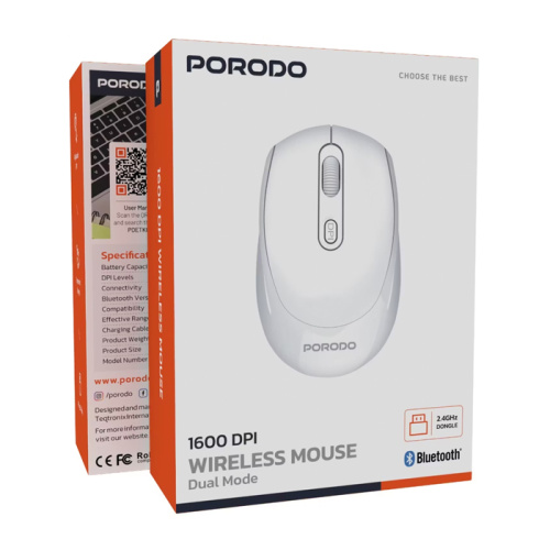Мышь porodo pd-etk04-wh (300mah) беспроводная bt5.4 белая