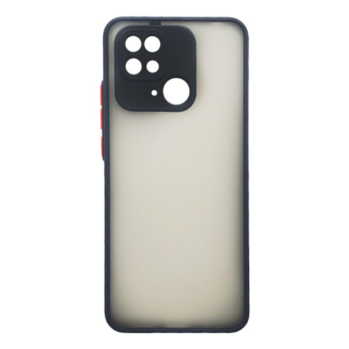 Чехол-силикон матовый закрытой камерой красные кнопки xiaomi redmi 10c черный