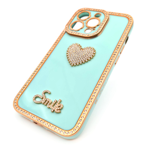 Чехол-силикон smile сердечко для iphone 13 pro max бирюзовый
