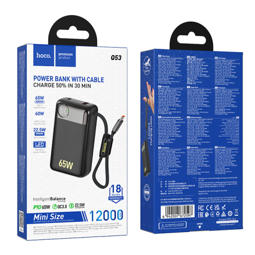 Пзу hoco q53 12000mah (pd65w/qc3.0) черный