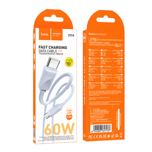 Кабель type-c hoco x114 type-c 1m (60w) синий (***)