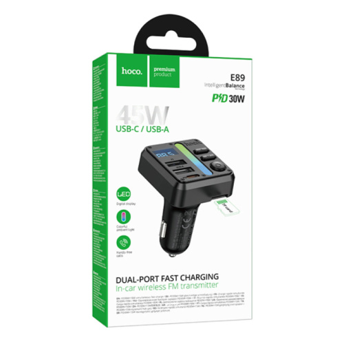 Fm-модулятор hoco e89 (pd20w/qc3.0) черный