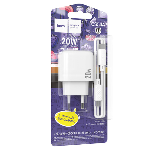 Сзу hoco cs54a type-c to type-c (usb/c/pd20w) белое