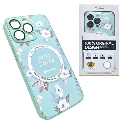 Чехол-крышка ag-case magsafe цветочки для iphone 13 pro бирюзовый