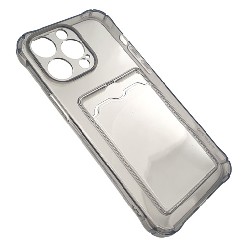 Чехол-силикон card holder iphone 13 pro (6.1) темно-прозрачный
