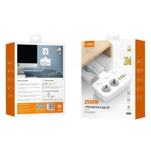 Сетевой фильтр ldnio sc2435 на 2 розетки + 3 usb 2500w