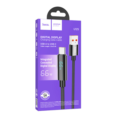 Кабель usb hoco u125 type-c 66w черный 