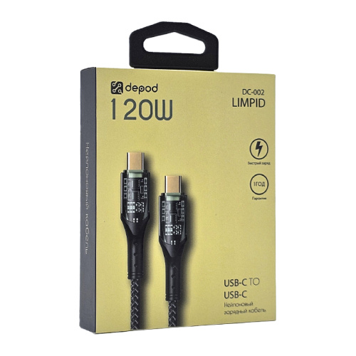Кабель depod dc-002 c/c 120w 1m прозрачный
