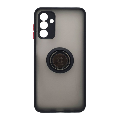 Чехол-силикон матовый с кольцом закрытой камерой красные кнопки Samsung a13 5g черный