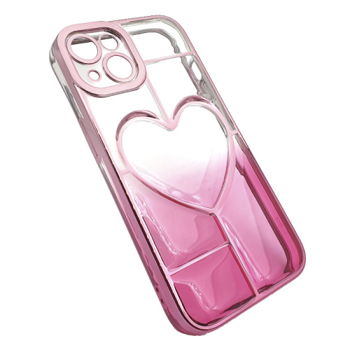 Чехол-силикон gradient heart с закрытой камерой для iphone 14 розовый