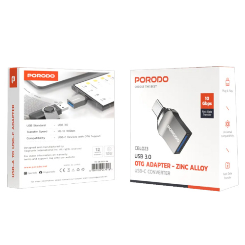 Otg porodo cbl023 type-c/usb 2.0 серый