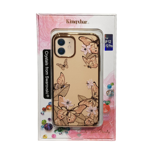Чехол-крышка kingxbar бабочки со стразами для iphone 12/12 pro (6.1) золотой